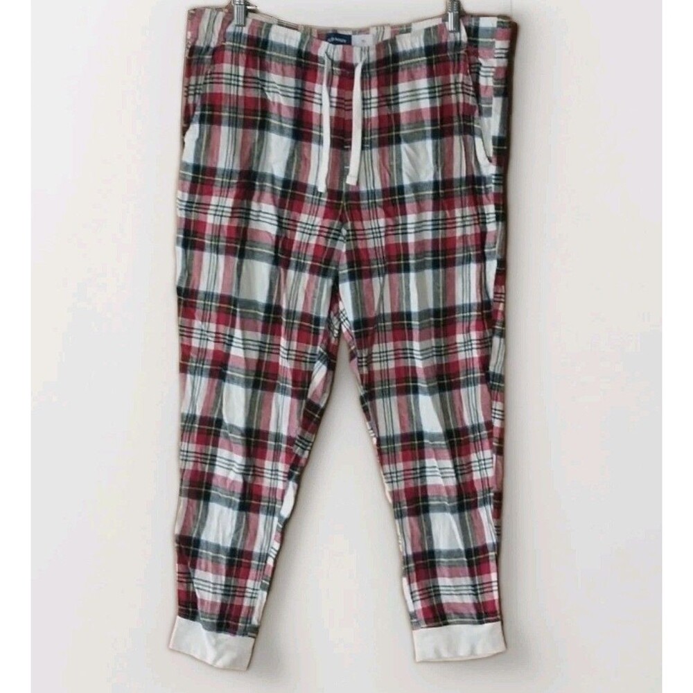 Old Navy Womens XL Tartan Plaid Red Pajama Pants Joggers Light Weight Drawstring